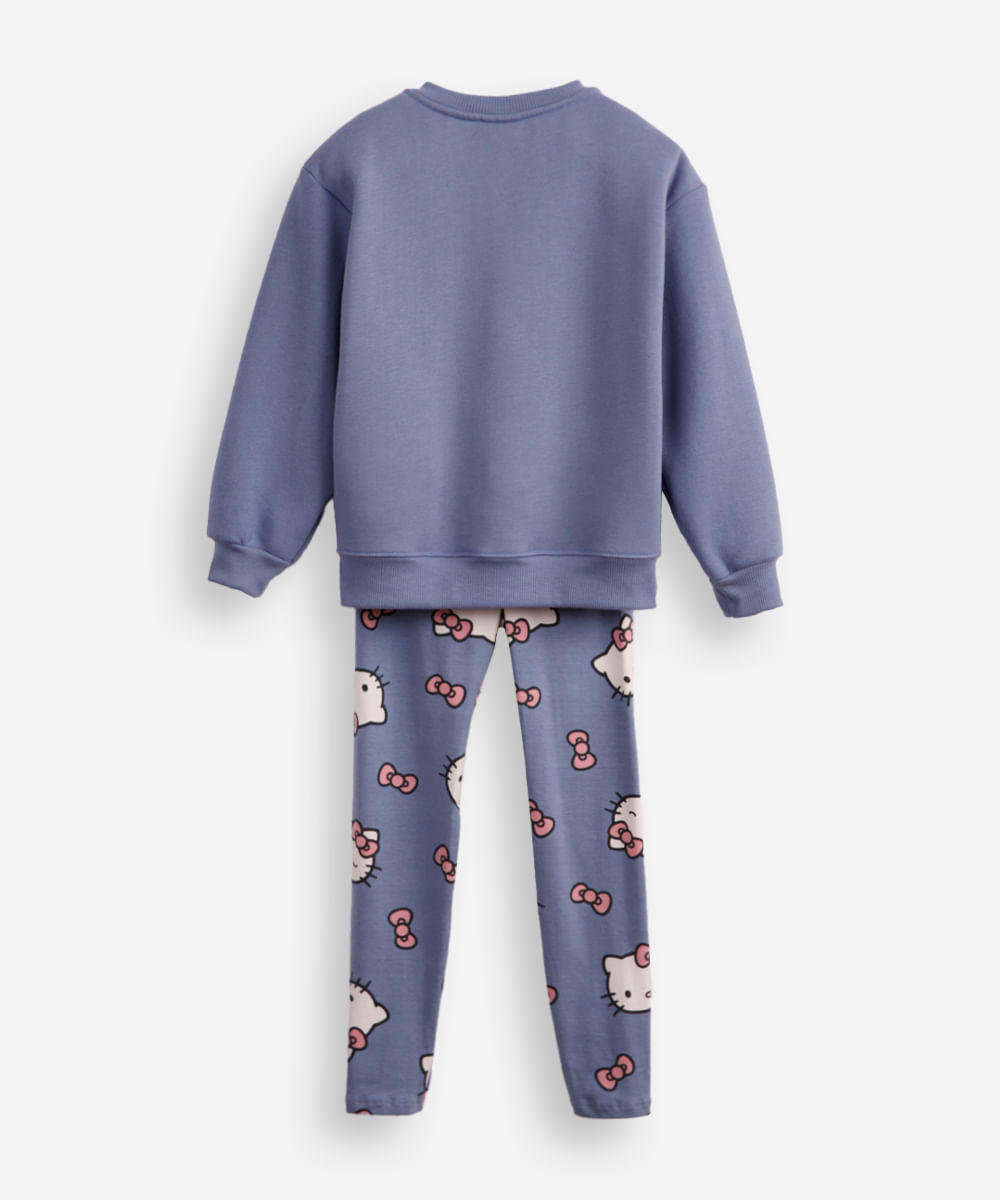 conjunto infantil longo de moletom hello kitty azul