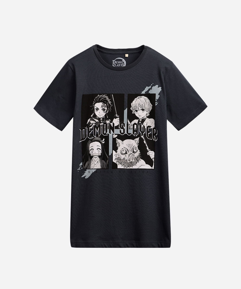 camiseta de algodão juvenil demon slayer cinza