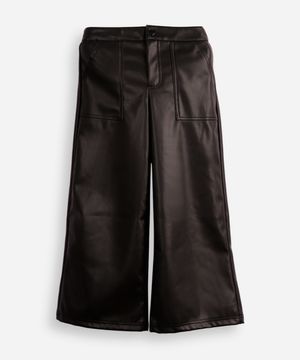 calça wide leg infantil de poliuretano preta