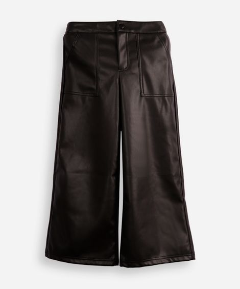 calça wide leg infantil de poliuretano preta