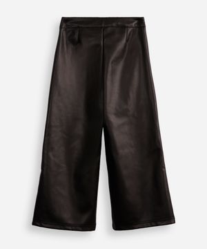 calça wide leg infantil de poliuretano preta