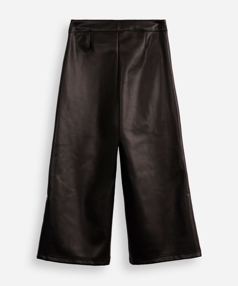 calça wide leg infantil de poliuretano preta
