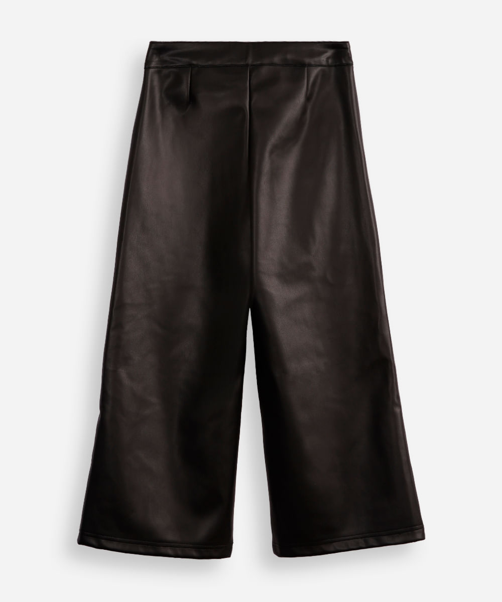 calça wide leg infantil de poliuretano preta