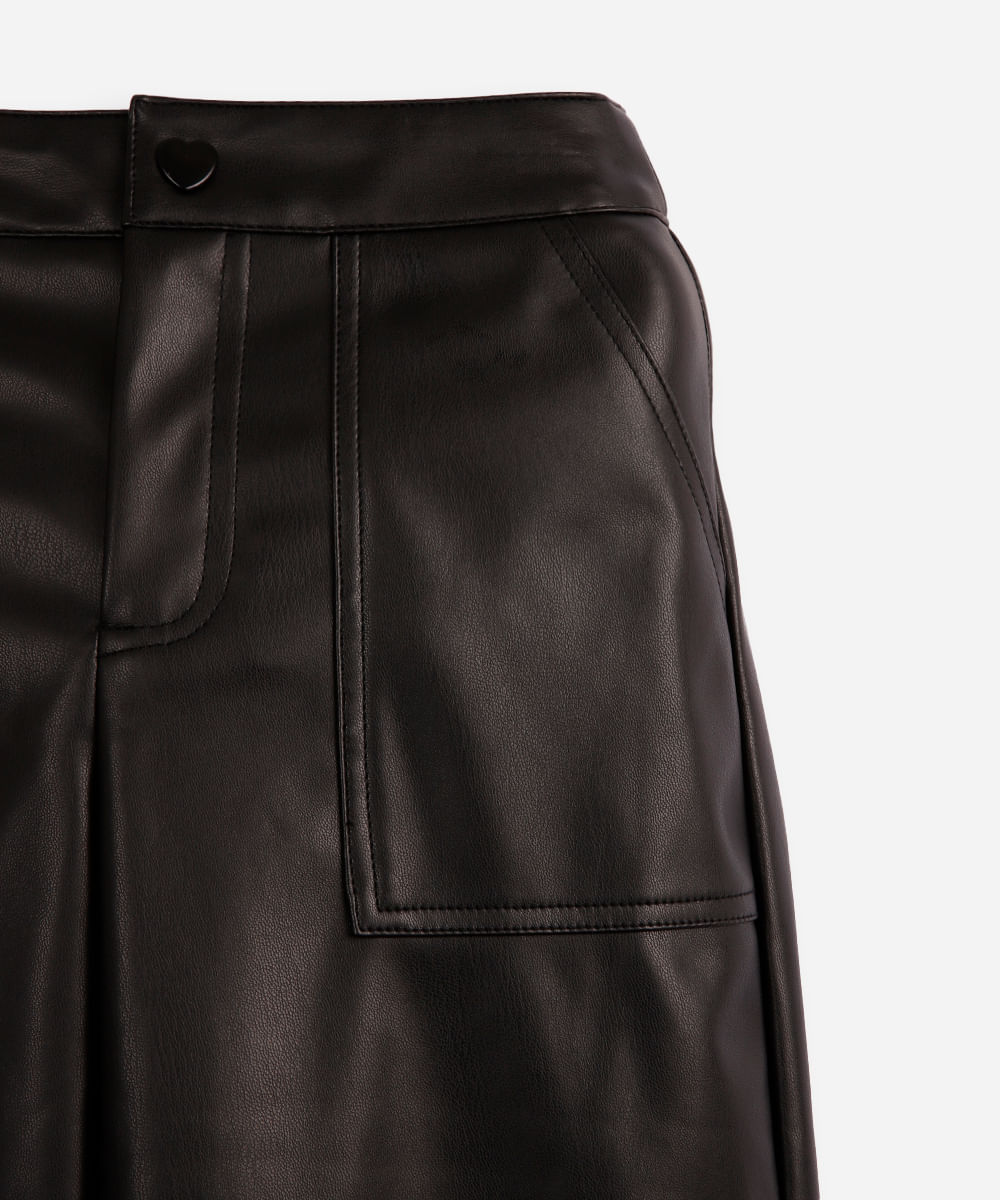 calça wide leg infantil de poliuretano preta