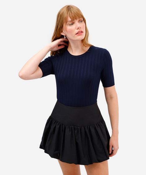 blusa de tricot canelada manga curta - marinho_escuro