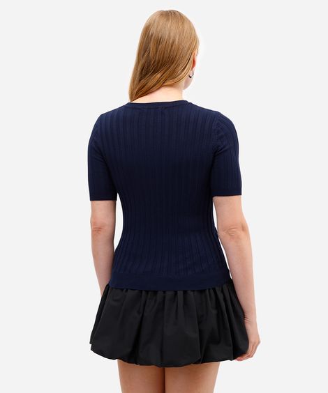 blusa de tricot canelada manga curta - marinho_escuro