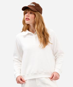 blusão feminino de moletom com gola esporte off white