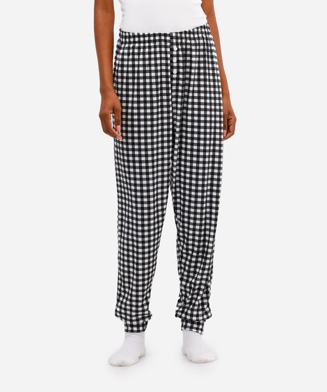 calça de pijama feminina avulsa xadrez off white