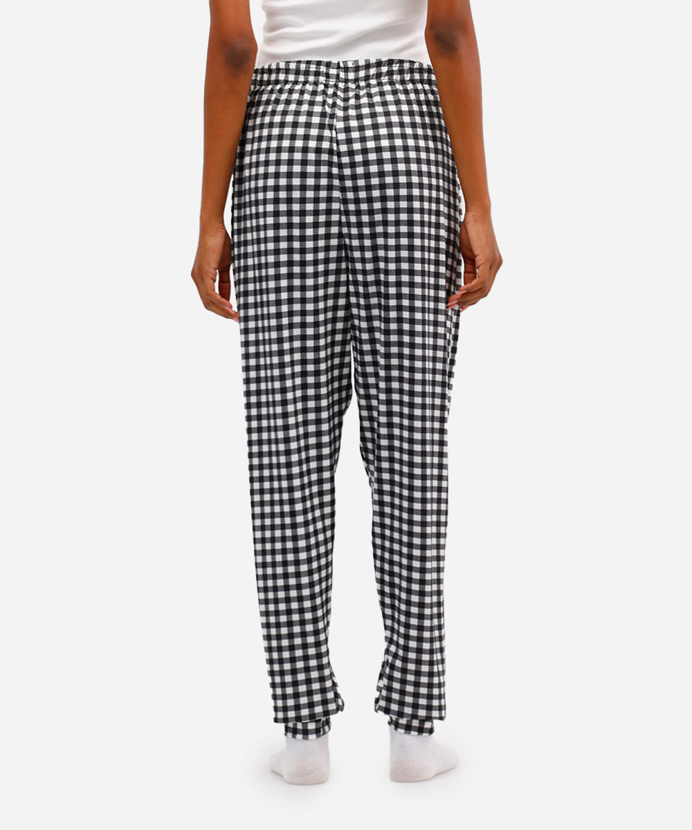 calça de pijama feminina avulsa xadrez off white