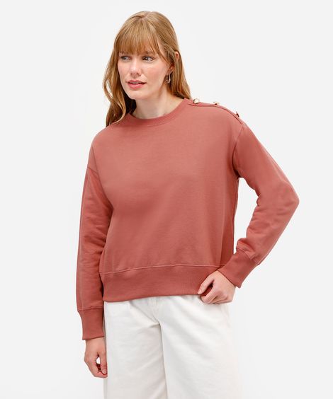 blusão feminino de moletom com botões rosa