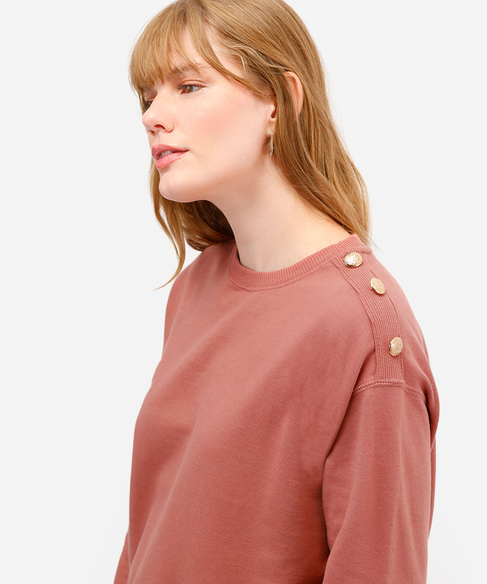 blusão feminino de moletom com botões rosa