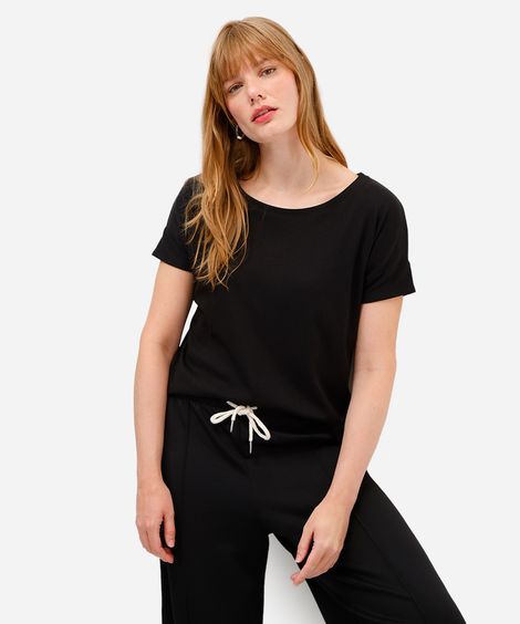 blusa feminina de algodão peruano manga curta preta