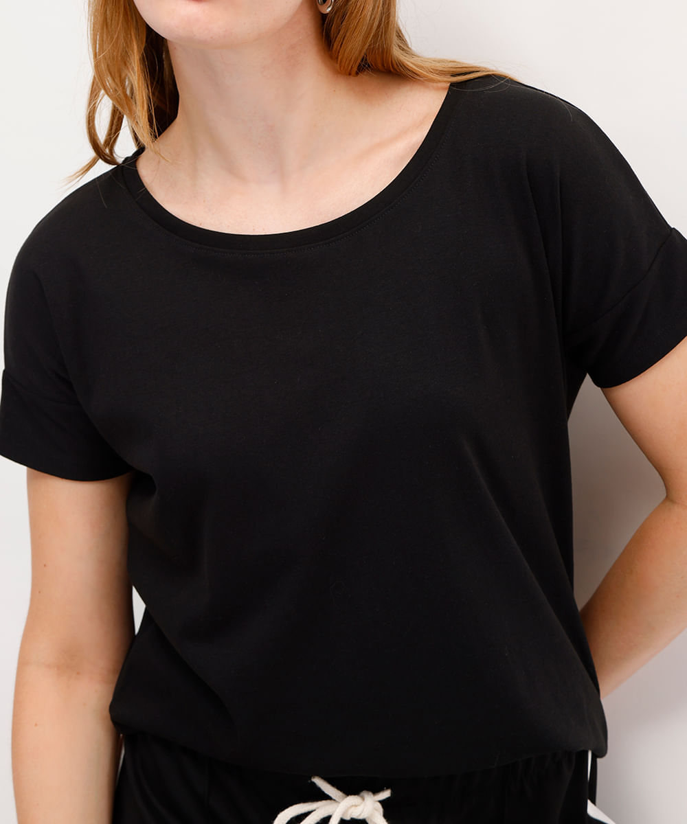 blusa feminina de algodão peruano manga curta preta