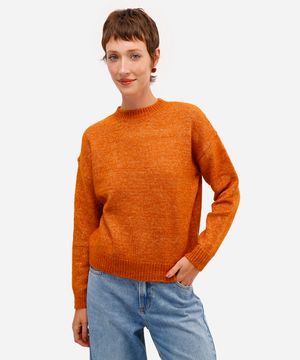 suéter feminino de tricot texturizado laranja