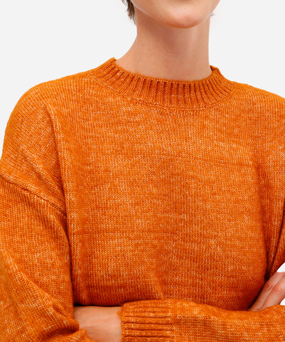 suéter feminino de tricot texturizado laranja