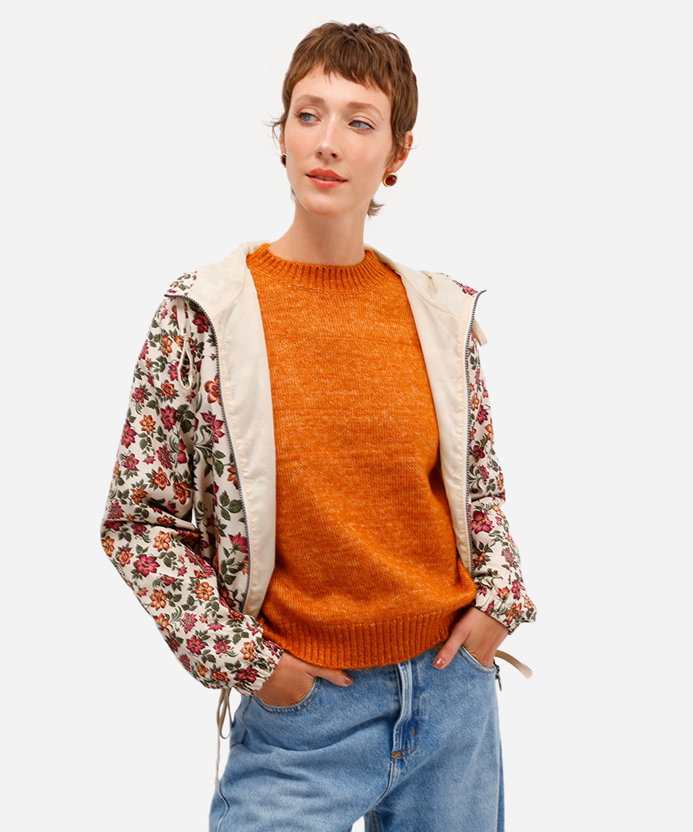 suéter feminino de tricot texturizado laranja