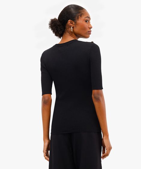 blusa feminina de tricot com botões canelada preta