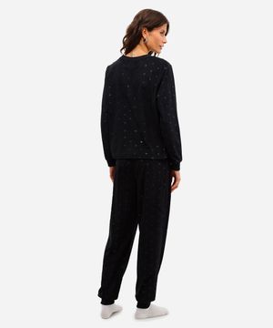 pijama longo feminino plush poá preto