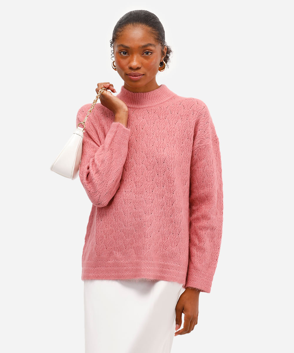 suéter feminino texturizado rosa