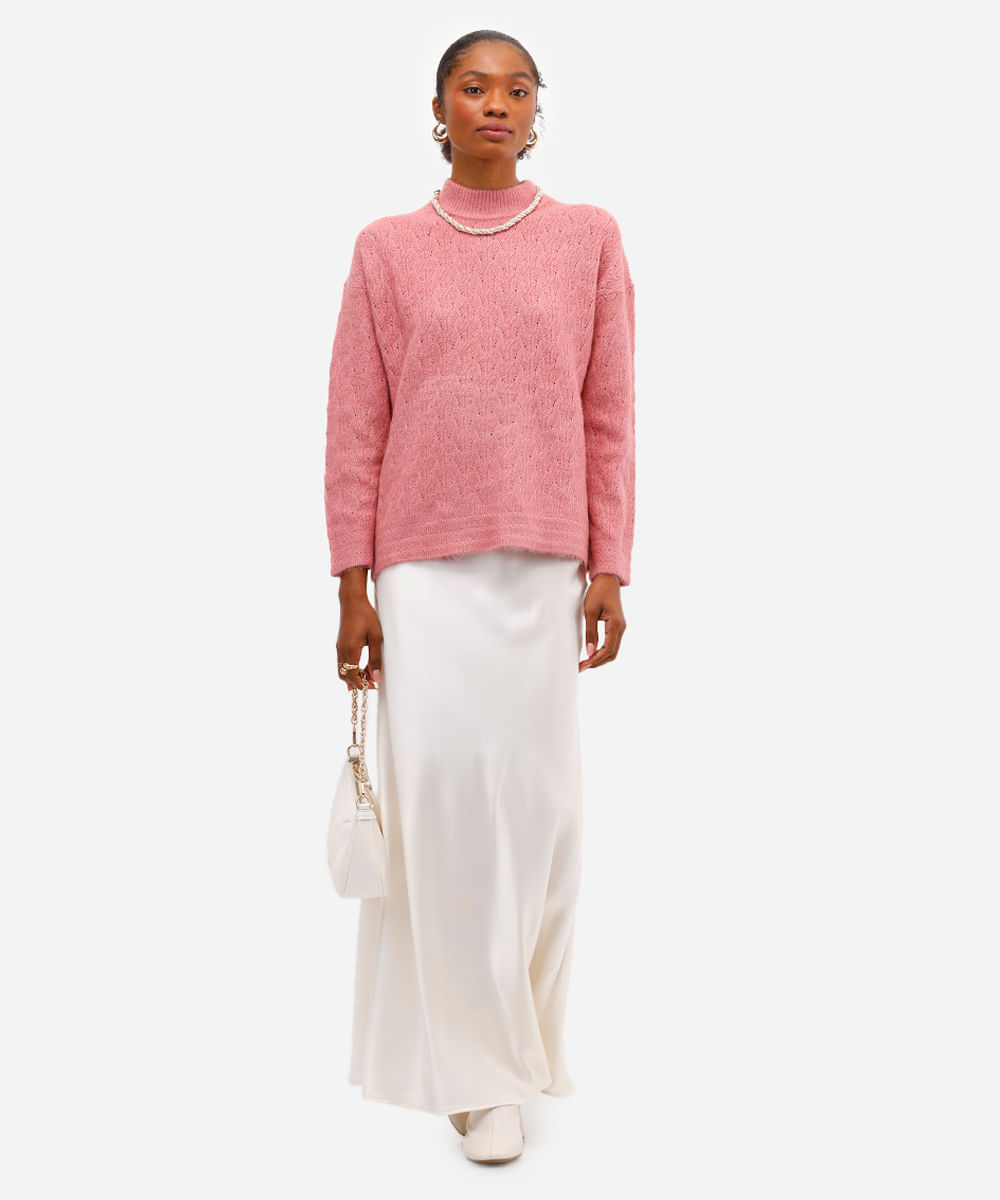 suéter feminino texturizado rosa