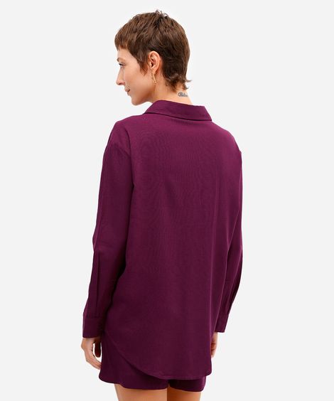 camisa oversized feminina com linho manga longa roxa