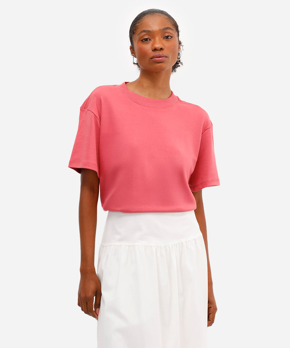 camiseta oversized feminina de algodão peruano interlock rosa
