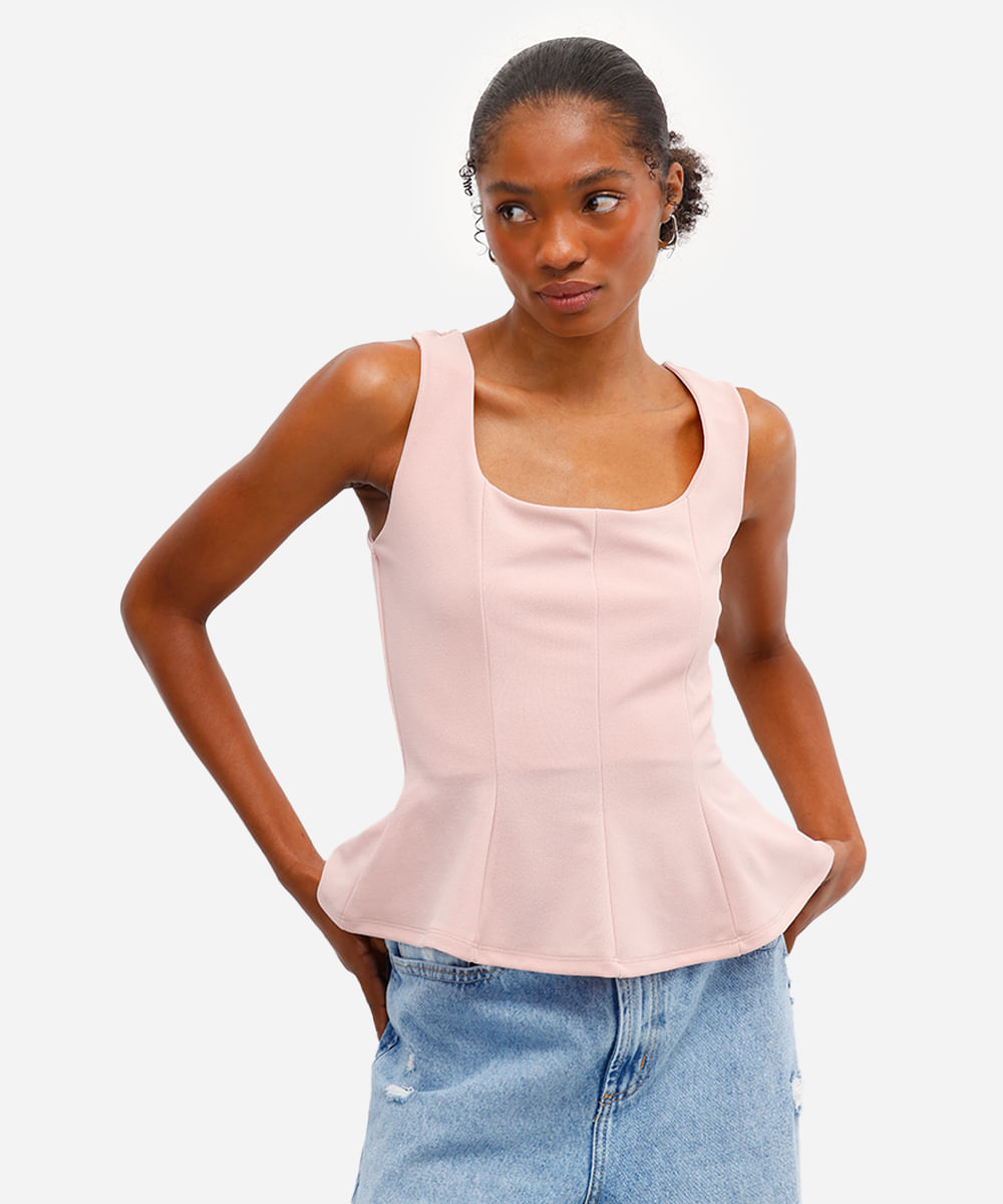 regata peplum feminina texturizada rosa