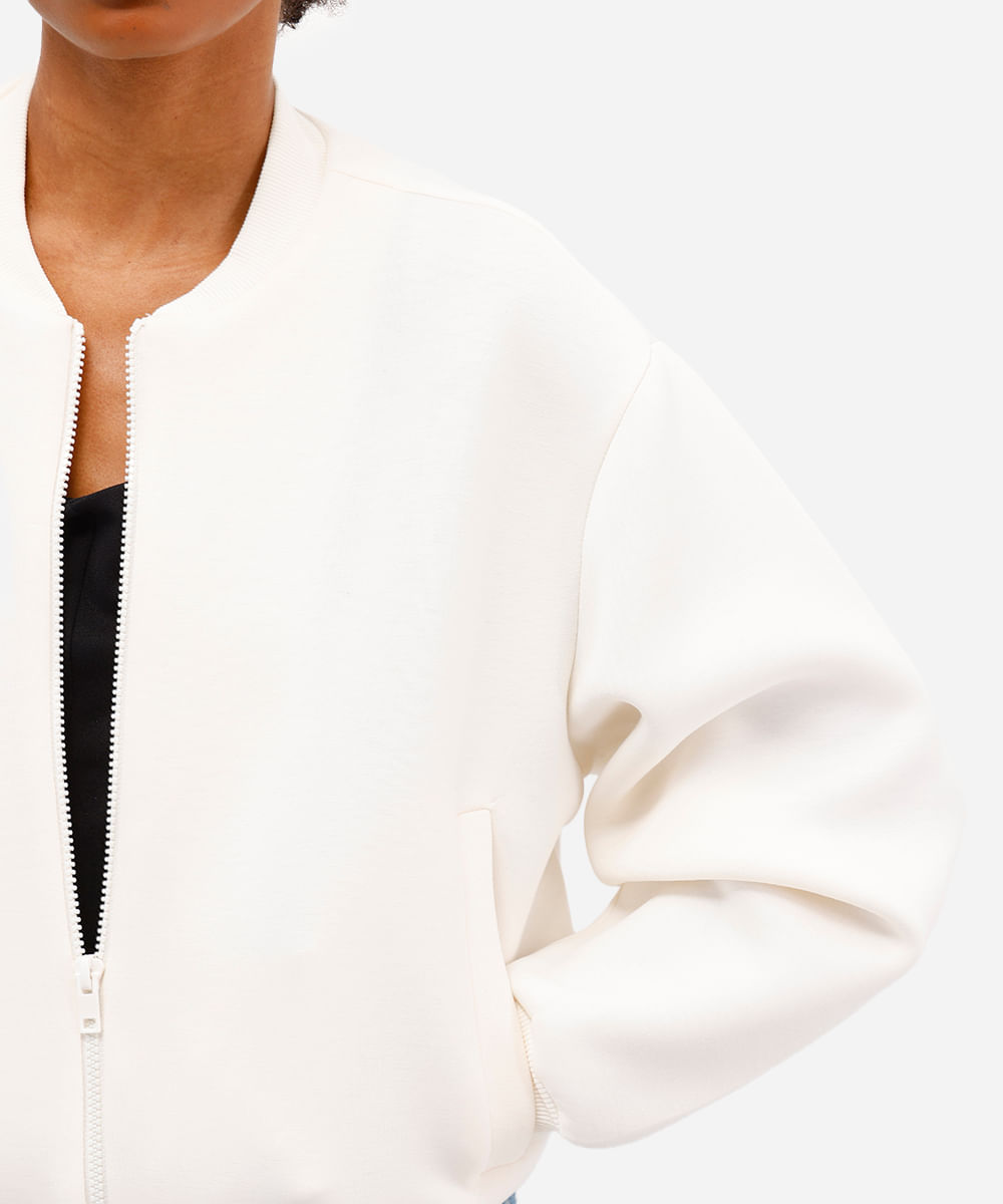 jaqueta bomber feminina de neoprene - off white