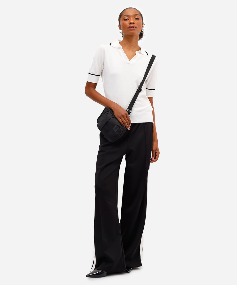 polo feminina de tricot manga curta off white