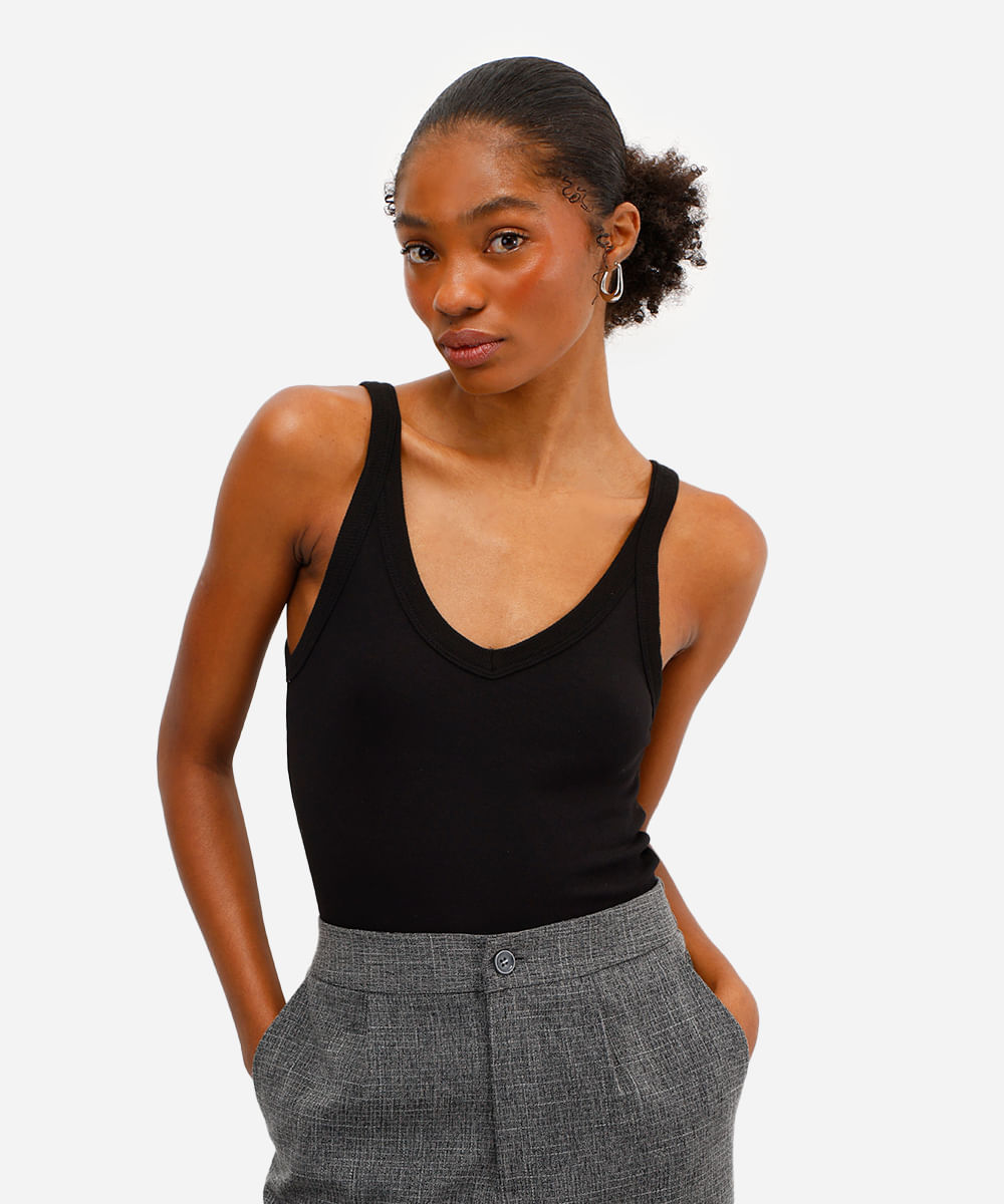 regata básica feminina canelada preta