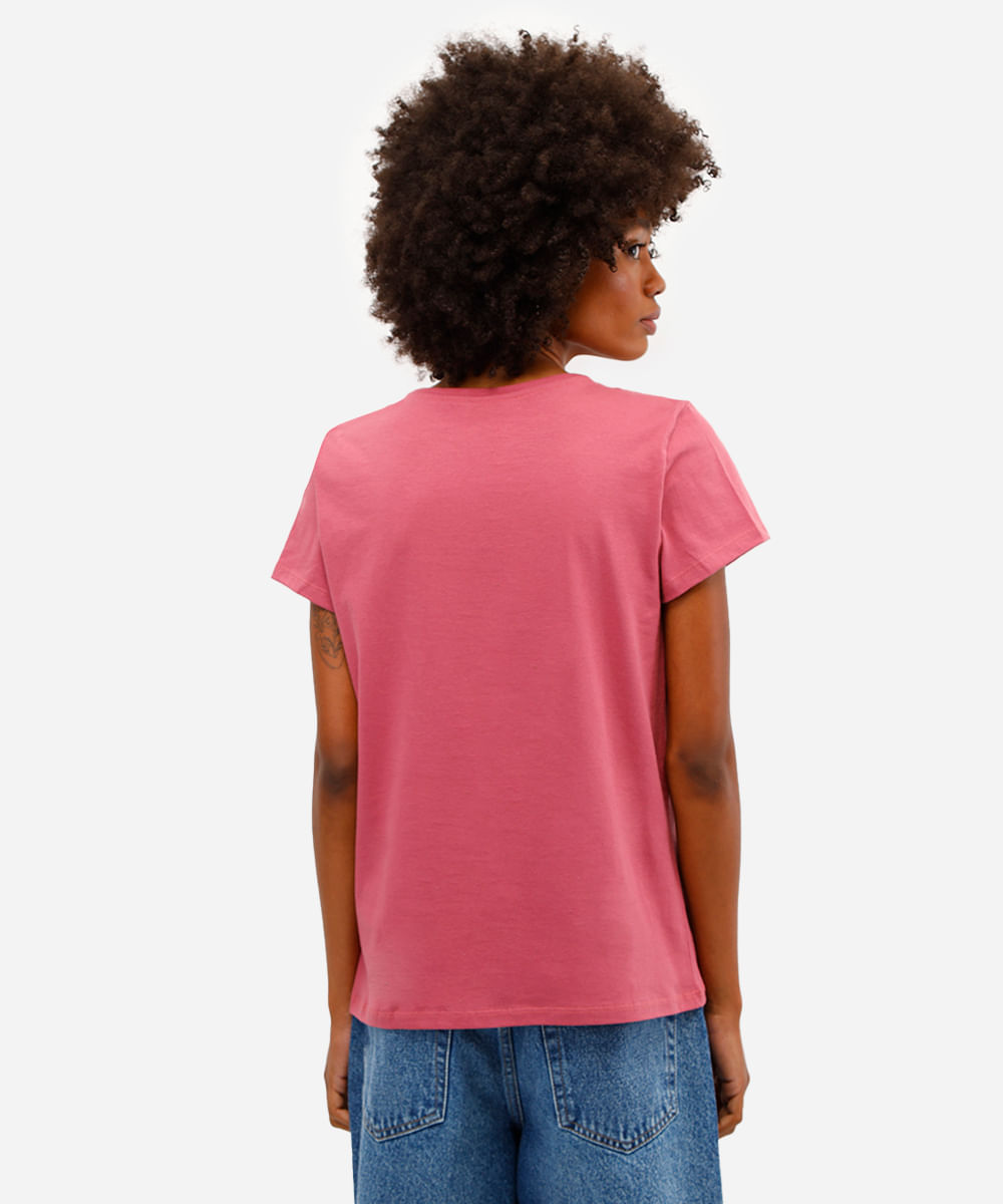 camiseta feminina de algodão manga curta snoopy rosa