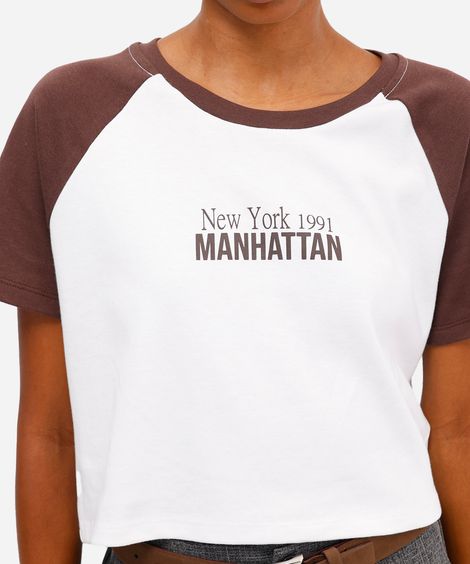 cropped feminino de algodão manga raglan manhattan marrom
