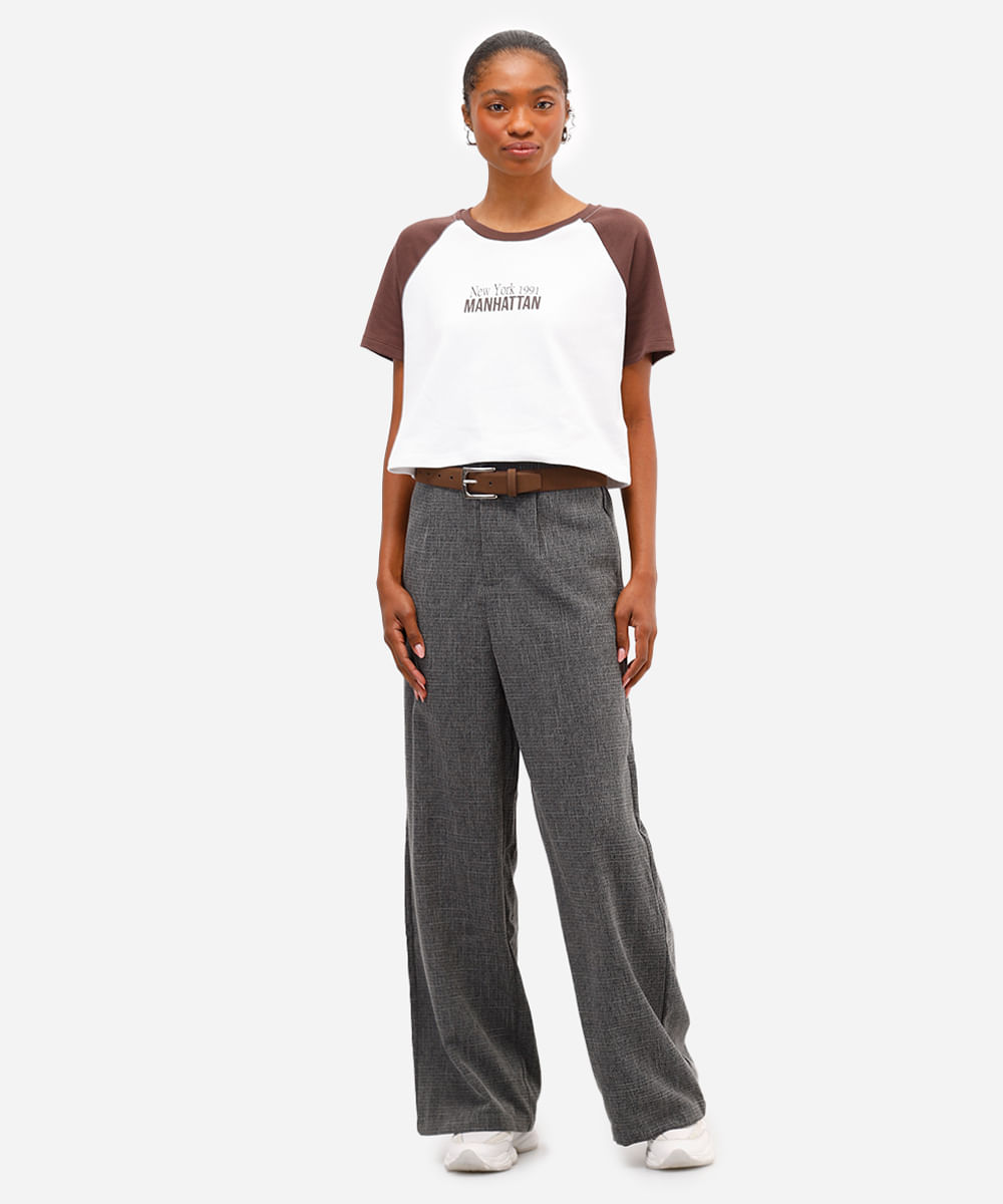 cropped feminino de algodão manga raglan manhattan marrom