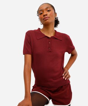 polo de tricot manga curta vinho