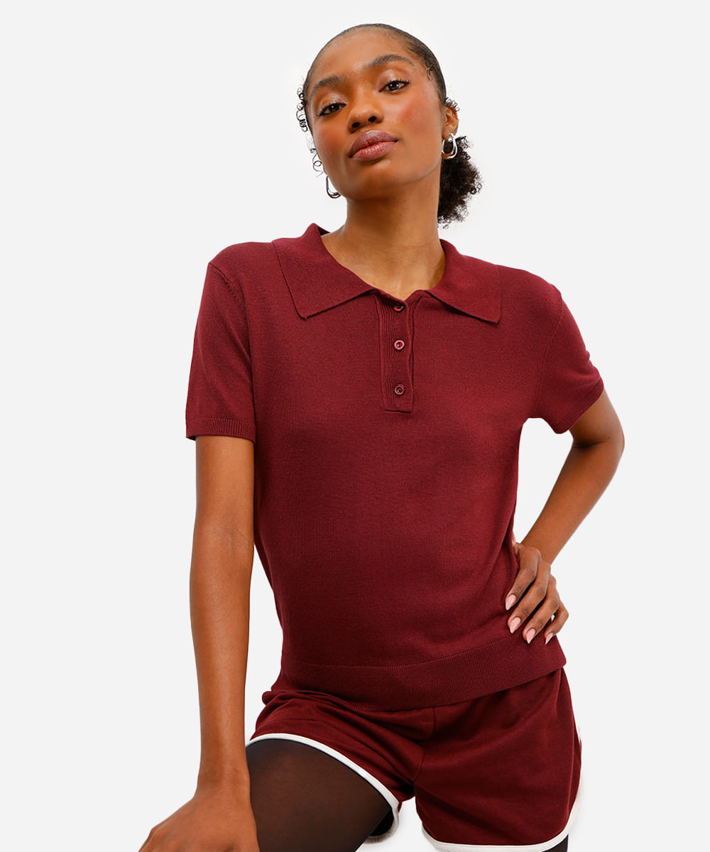 polo de tricot manga curta vinho