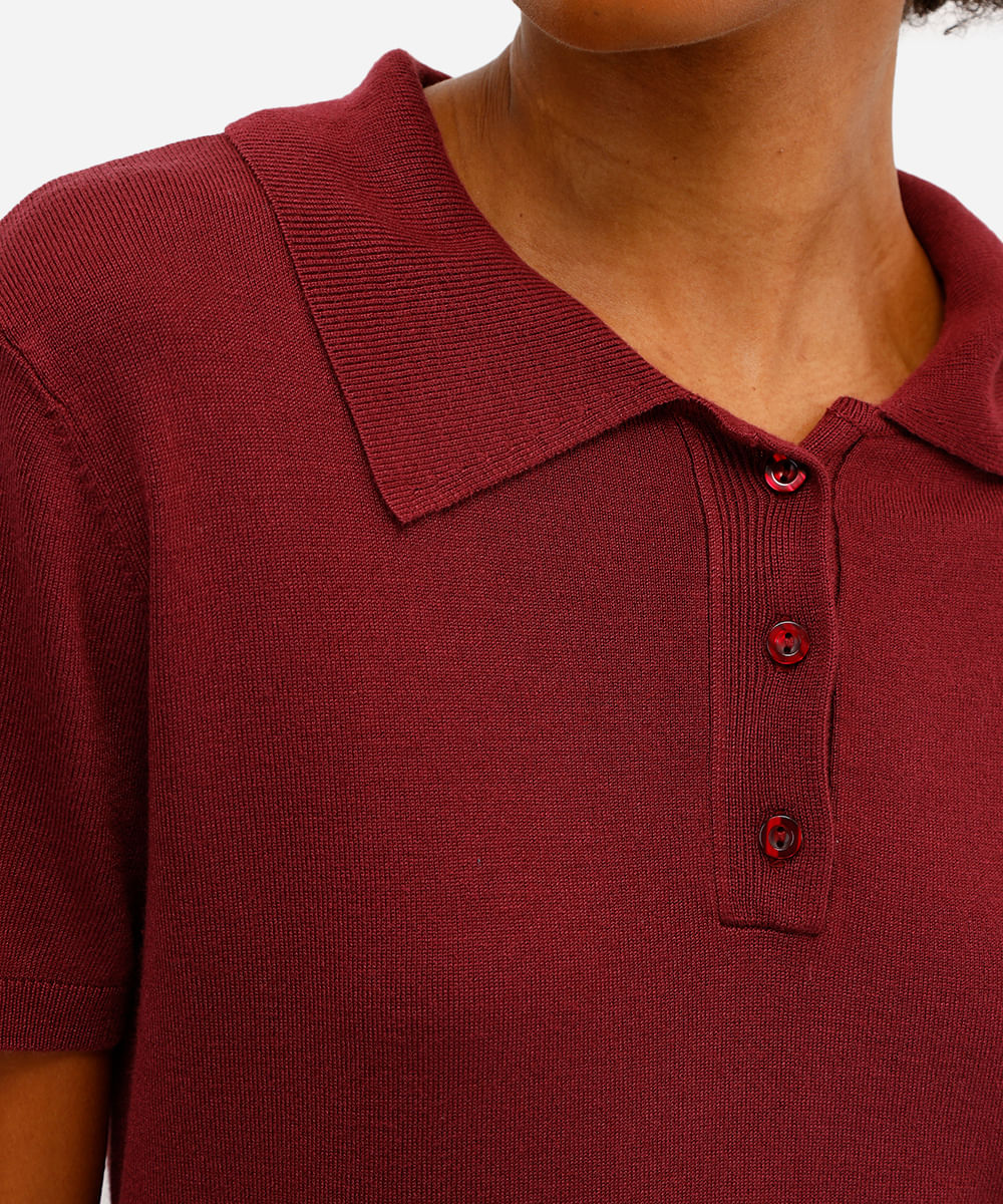 polo de tricot manga curta vinho