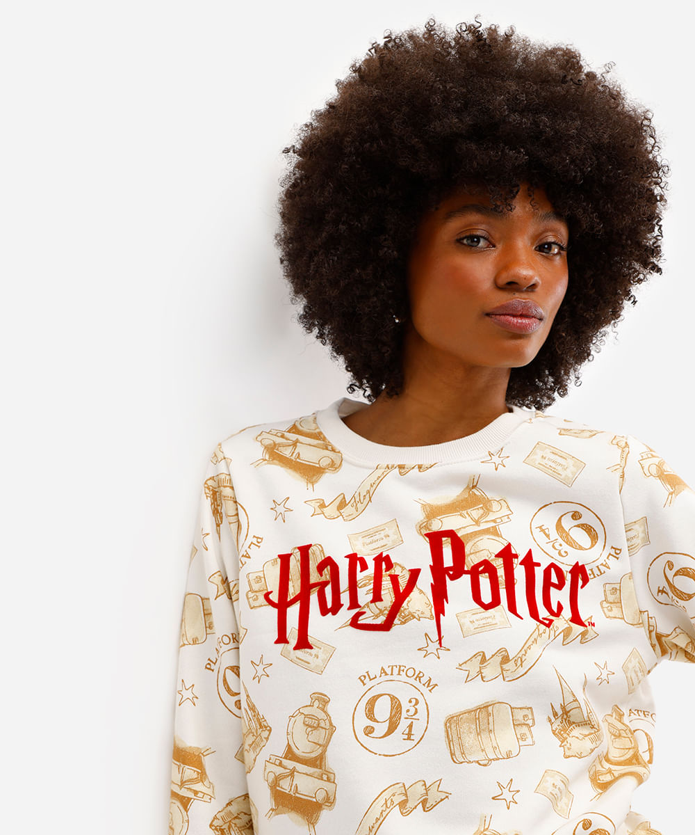 blusão feminino de moletom harry potter off white