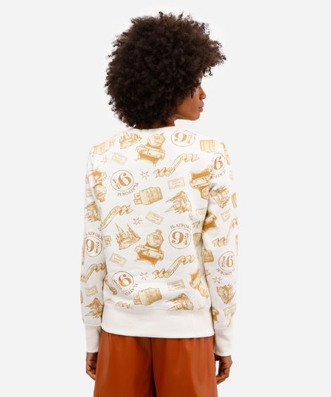 blusão feminino de moletom harry potter off white