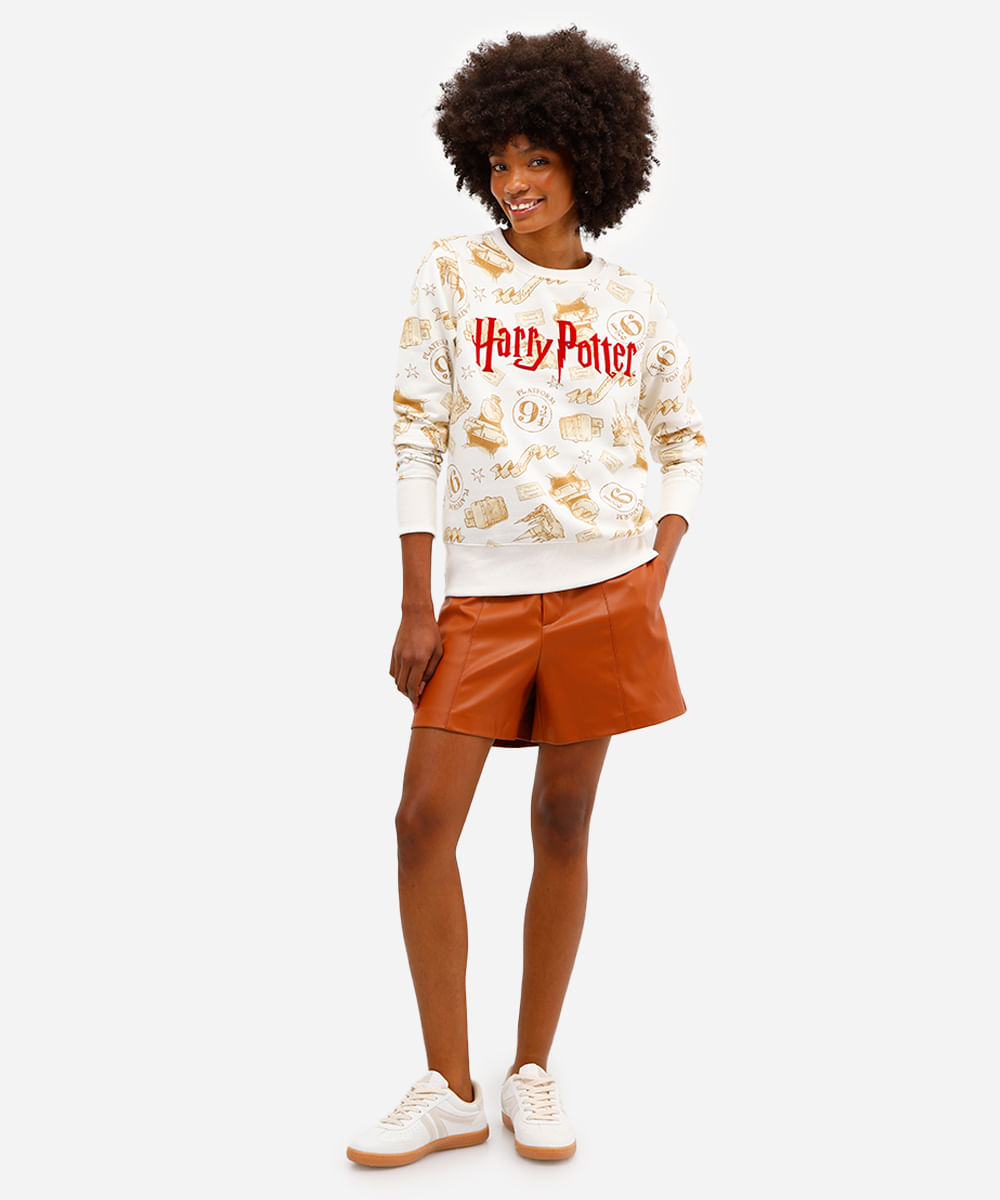 blusão feminino de moletom harry potter off white