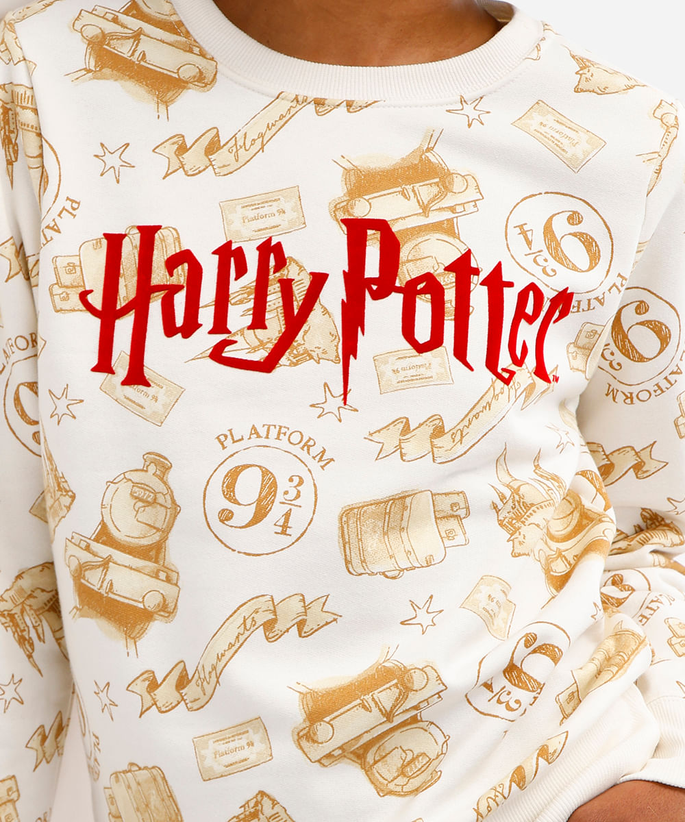 blusão feminino de moletom harry potter off white