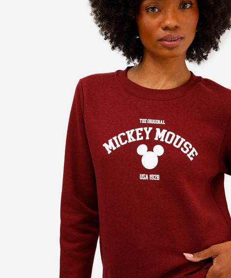 blusão feminino de moletom mickey mouse vinho
