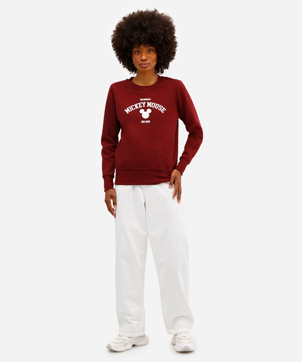 blusão feminino de moletom mickey mouse vinho