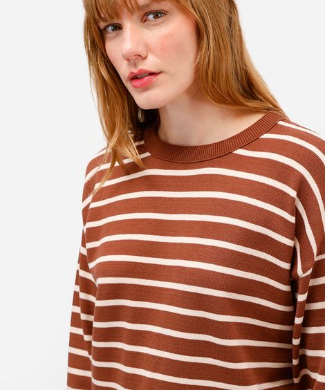 suéter feminino de tricot listrado marrom