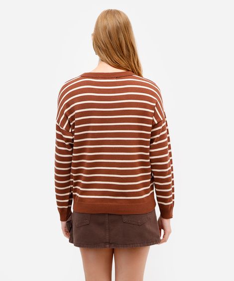 suéter feminino de tricot listrado marrom