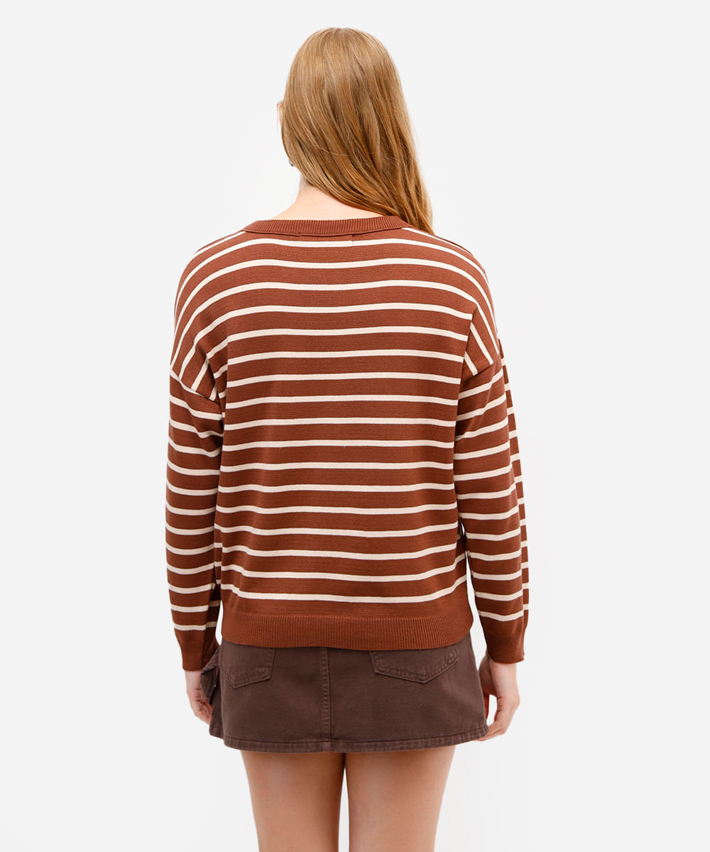 suéter feminino de tricot listrado marrom