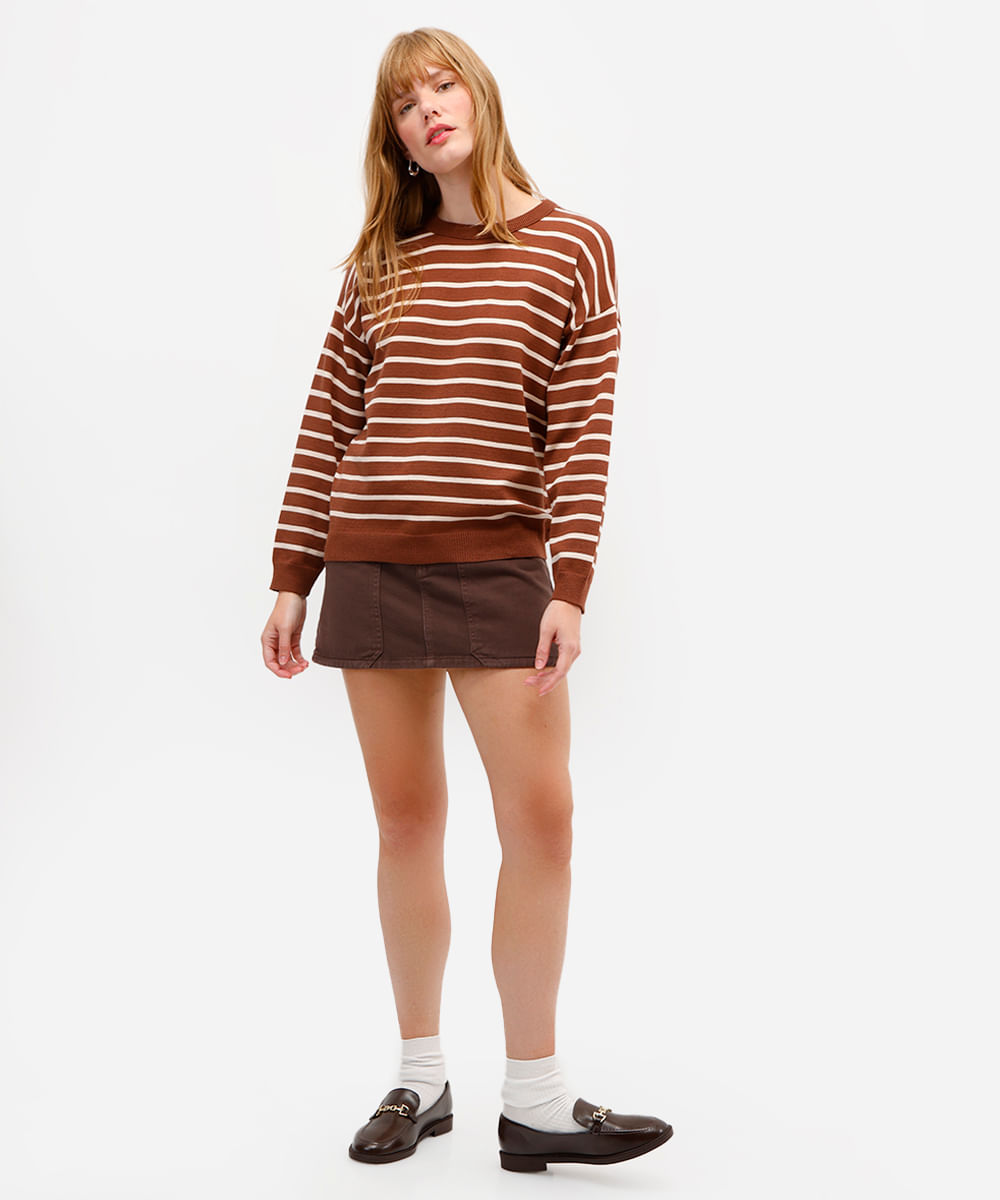 suéter feminino de tricot listrado marrom
