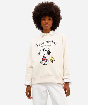 blusão feminino de moletom snoopy bege