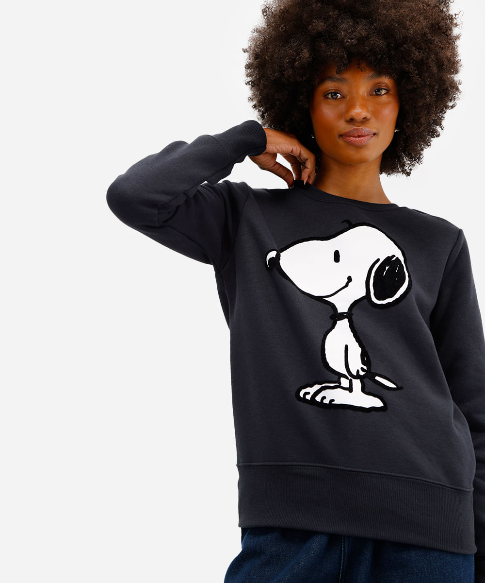 blusão feminino de moletom snoopy preto