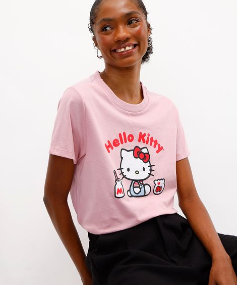 camiseta feminina de pijama avulsa hello kitty rosa