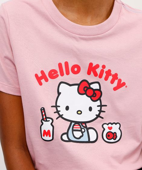 camiseta feminina de pijama avulsa hello kitty rosa